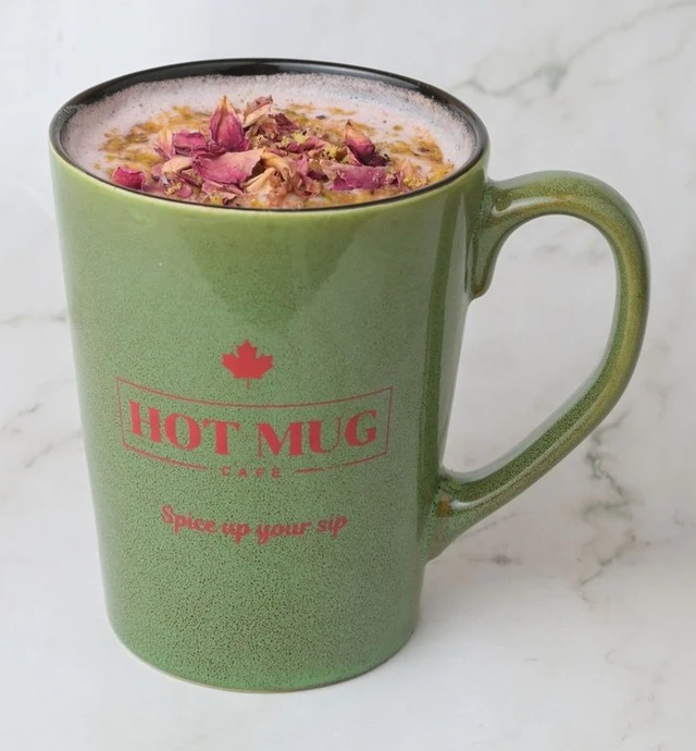 Kashmiri chai in a Hot Mug Cafe mug at Hot Mug Cafe, Indian cafe in Edmonton