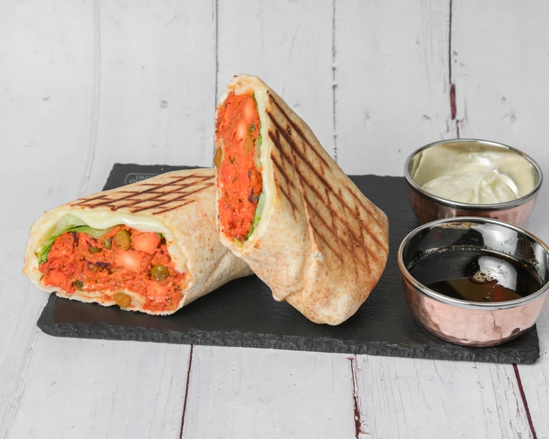 Grilled tandoori chicken wrap at Hot Mug Cafe, Indian fusion cafe in Edmonton