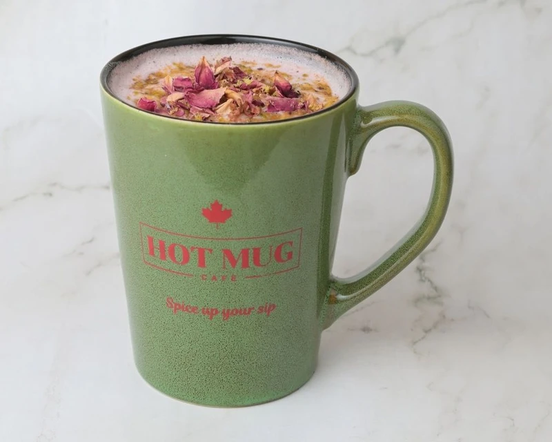 Kashmiri chai served in the signature Hot Mug at Hot Mug Cafe, West Edmonton